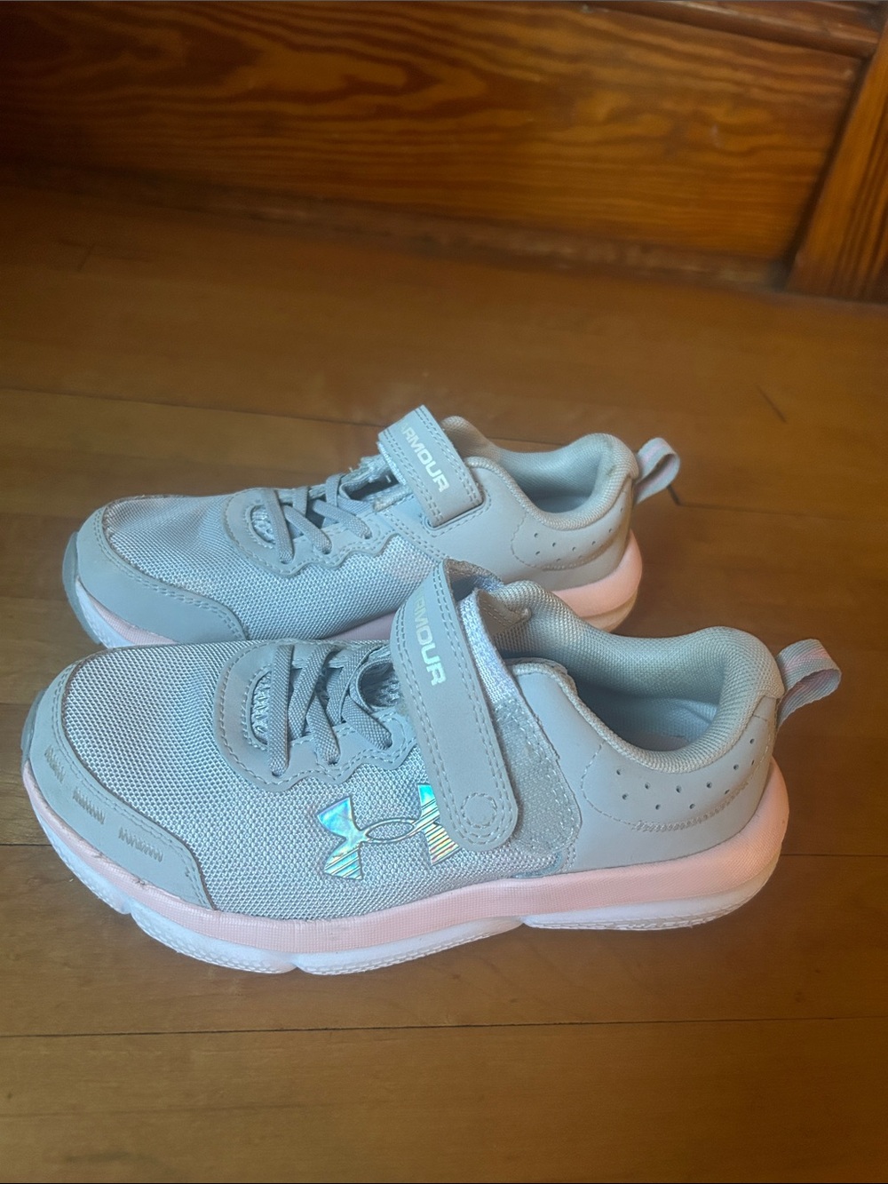 Under Armour Kids Light Gray & Pink Hook-and-Loop Sneakers